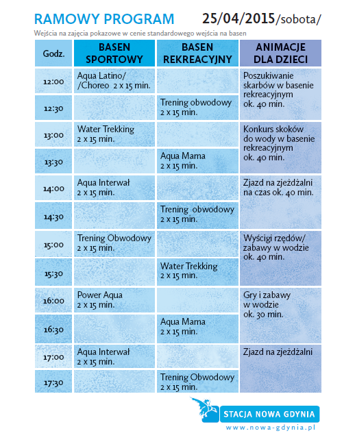 plan zajęć na Aqua Day